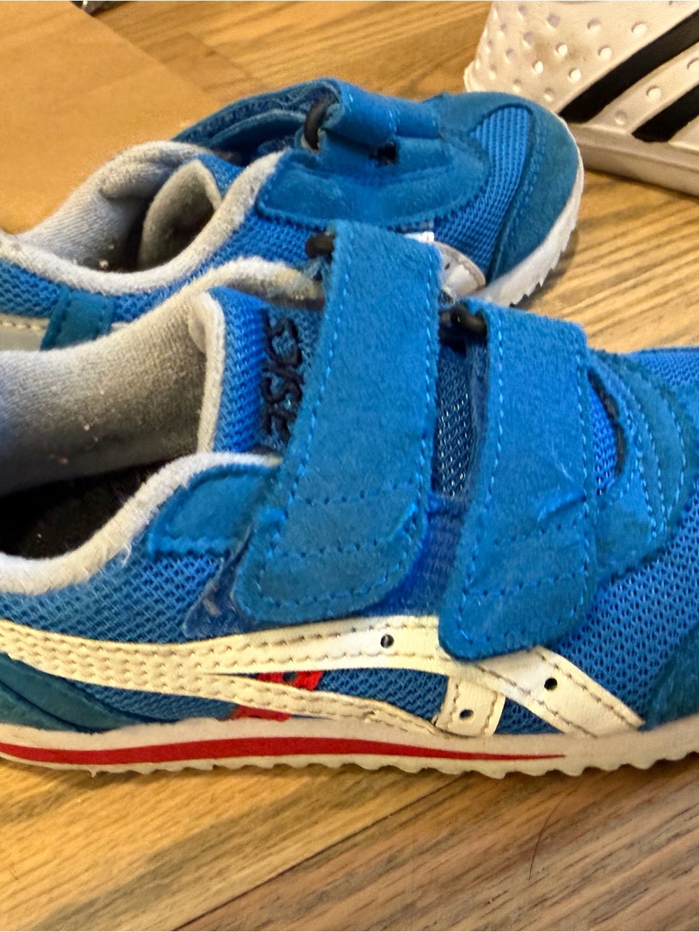 ASICS Kids Bright Blue Velcro Sneakers with White Stripes